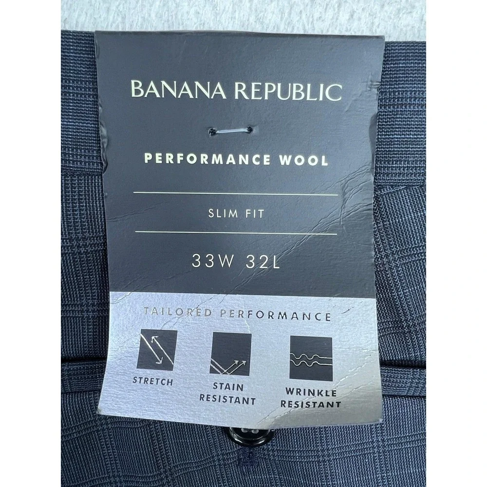 Banana Republic Dress Pants Mens 33x32 Blue Performance Wool Slim Fit NEW